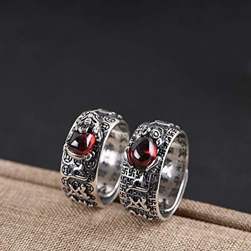 Vista 5 de Anillo vintage de plata Feng Shui Pixiu para mujeres y hombres, grabado de textos budistas, alivio máximo, dragón, sapo, pixiu, cameo, riqueza