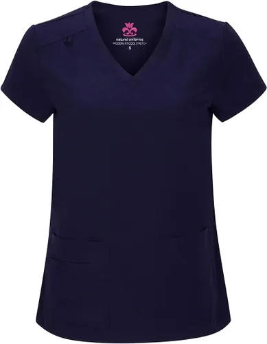 Vista 2 de Natural Uniforms - Conjunto fresco y elástico de ropa quirúrgica con camisa cuello en V y pantalón cargo para mujer, tallas regulares y pequeñas