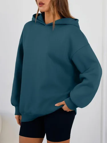 Vista 3 de Trendy Queen Sudaderas con capucha de gran tamaño para mujer, cómodas sudaderas de otoño a la moda 2025, trajes casuales de forro polar con bolsillos