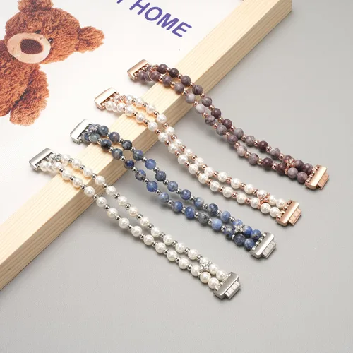 Vista 7 de Compatible con Fitbit Inspire HR/Inspire 2 & Inspire Bandas elásticas hechas a mano para mujer, pulsera de perlas de moda para Inspire Hr/Inspire 2