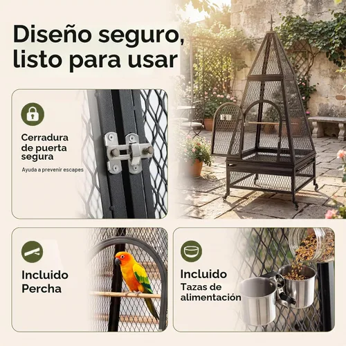 Vista 4 de Jaula piramidal grande para pájaros de 79 pulgadas para loros