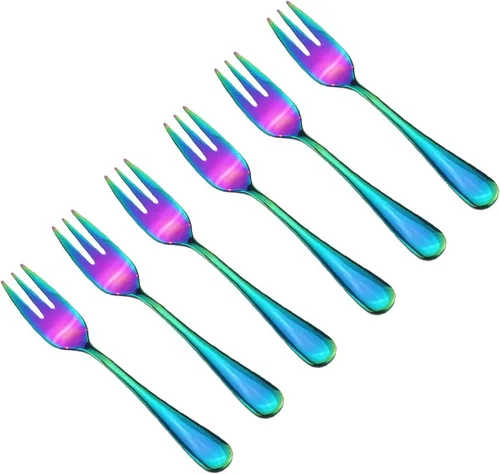 Vista 10 de Juego de 6 cubiertos de acero inoxidable de 5.5 pulgadas, tenedores para pastel de frutas, tenedores y tenedores para tartas de frutas