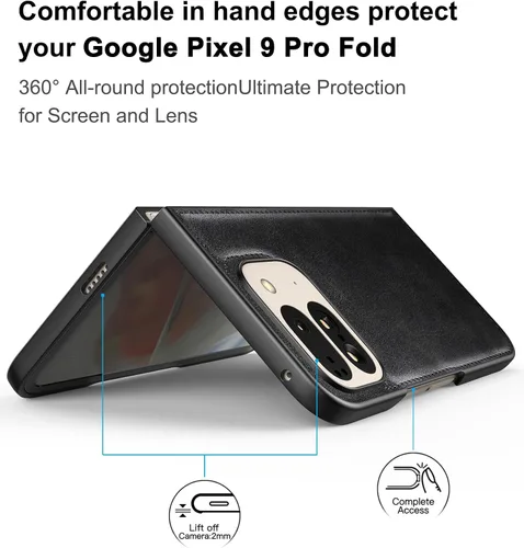 Vista 3 de Foluu Funda para Google Pixel 9 Pro Fold, con Protector de Pantalla Frontal Integrado, Cuero PU + Carcasa Rígida de PC Ultra Delgada Slim Duradera