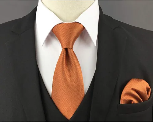 Vista 6 de SW SHLAX WING Corbata de boda para hombres Corbata y gemelos naranja calabaza extra larga