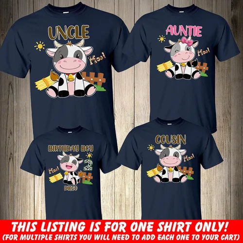 Vista 4 de Cow Birthday Girl Shirt, Birthday Girl, Birthday Boy, Matching Cow Family Birthday shirt, Farm Birthday Shirt,Personalized Birthday Shirt