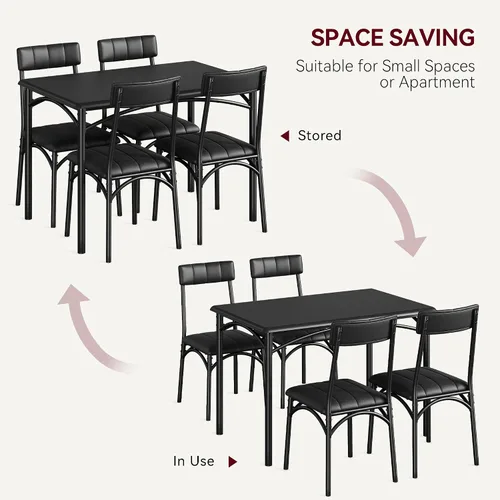 Vista 7 de Mesa de cocina y sillas para 4, juego de comedor rectangular con sillas tapizadas, perfecto para espacios pequeños, color negro rústico