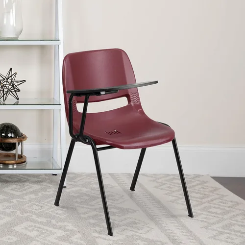 Vista 10 de EMMA + OLIVER Silla ergonómica negra con tableta abatible para zurdos - Escritorio con brazo para tableta Flip-Up Tablet Arm, Shell Seat