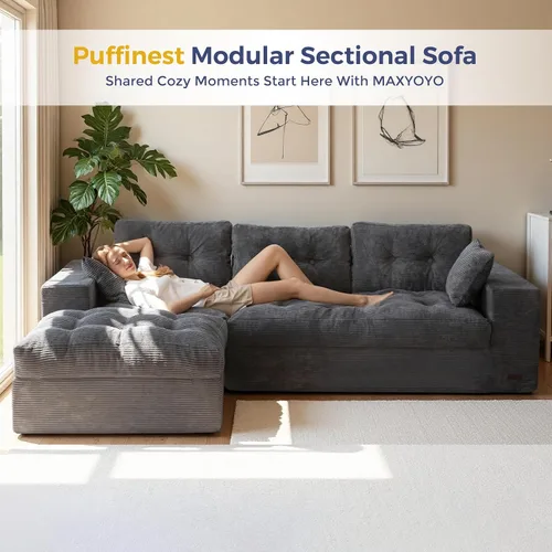 Vista 3 de MAXYOYO Sofá sin hueso, sofá de nube en forma de L de 96 pulgadas con Gris oscuro