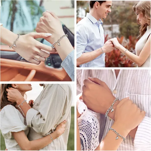Vista 3 de TempBeau Pulsera para Pareja - Pulsera de Identificación Personalizada con Grabado Personalizado, Pulsera de Cuerda Trenzada para Él y Ella
