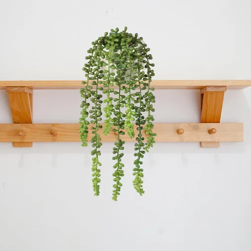 Vista 4 de Plantas suculentas artificiales, pequeña cadena de perlas con maceta de cerámica, cadena de perlas artificiales adecuadas para decoración del jardín