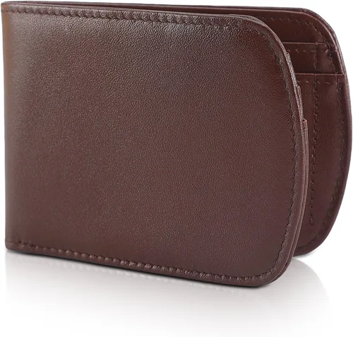 Vista 12 de Cartera plegable de bolsillo frontal con bloqueo RFID de cuero italiano real de Polare ORIGINAL, delgada y curva para hombre, Negro, Pequeña