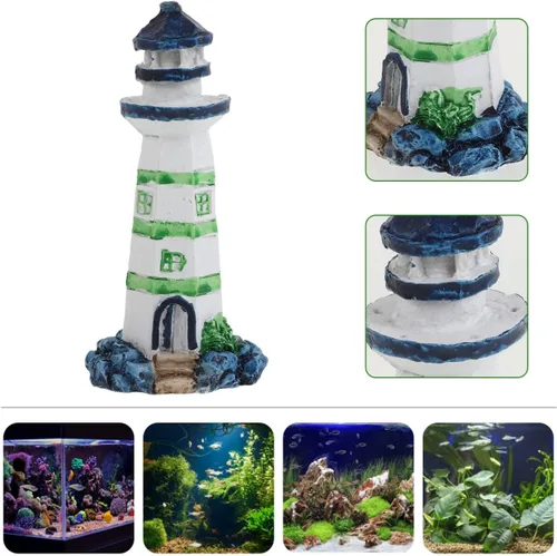 Vista 7 de POPETPOP Adorno de faro de acuario, mini faro de resina, micro paisaje para decoración de peceras, océano mar, playa, fiesta, decoración de jardín