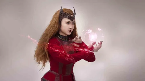 Vista 5 de Disfraz de bruja roja para cosplay, overol de lujo para mujer, disfraz de Halloween