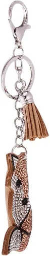 Vista 6 de Llavero con colgante de diamantes de imitación con diseño de animales y ojos llavero llavero bonito bolso de regalo Champagne Fox