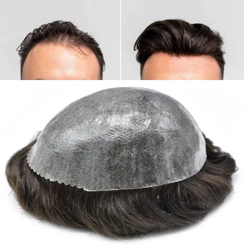 Vista 362 de Toupee para hombre 100% cabello humano real tupé para hombres 0.004 in piel de poliuretano para hombre, sistema de reemplazo de piezas de pelo