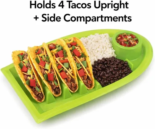 Vista 2 de Juego de 3 platos para tacos, bandejas divisoras de plástico para tacos con ranuras de pie, sin BPA, aptas para lavavajillas y microondas