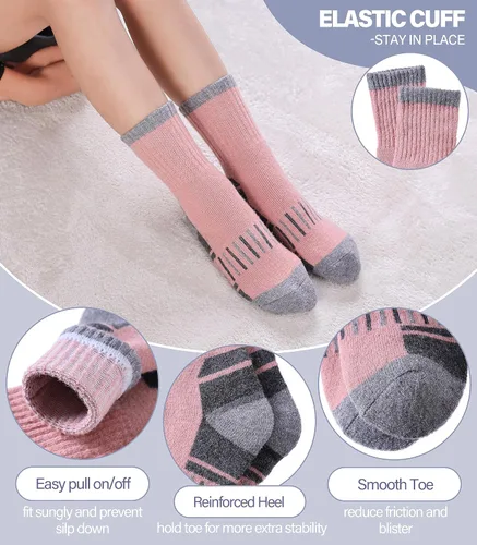 Vista 7 de Calcetines de senderismo de lana merino para niños y niñas, para invierno, cálidos, gruesos, térmicos, calcetines de regalo, 6 pares