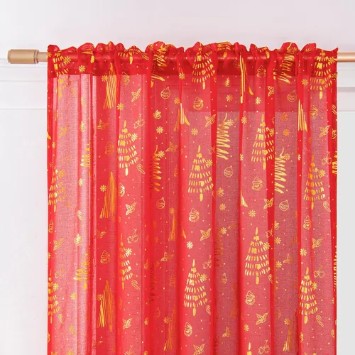 Vista 8 de Topfinel - Cortinas transparentes de Navidad de 63 pulgadas de largo para sala de estar, juego de 2 paneles, cortinas con bolsillo para cortinero