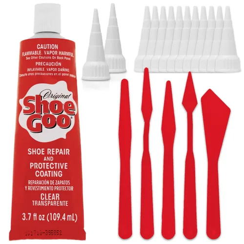 Vista 6 de Adhesivo de reparación Black Shoe Goo para fijar zapatos o botas desgastados, negro, 3.7 onzas (3.7 fl oz), 4 puntas aplicadoras de punta de corte