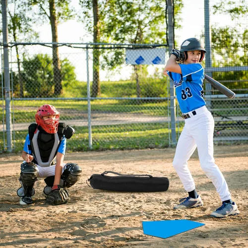 Vista 6 de Hiboom Juego de 5 bases de béisbol y sóftbol con bolsa de transporte portátil, 3 bases abatibles, 1 placa de inicio, 1 goma de lanzamiento