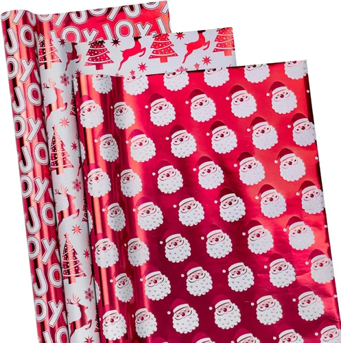 Vista 9 de RUSPEPA Juego de papel de regalo de Navidad negro y dorado, mini rollo, papel de regalo navideño con lámina dorada con árbol, copo de nieve y diseño