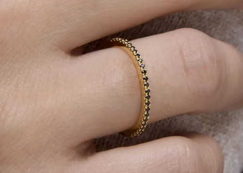 Vista 3 de Banda de diamantes fina para mujer, banda de eternidad de diamantes delicados, anillo de eternidad con micropave, anillo de compromiso