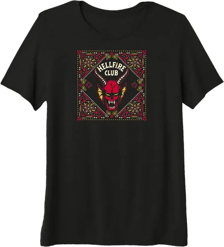 Vista 3 de Stranger Things Hellfire Club Big Face Demon Pattern Premium Camiseta, Negro