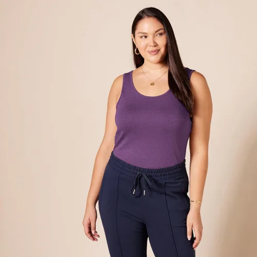 Vista 7 de Amazon Essentials - Camiseta sin mangas de corte entallado para mujer Carbón jaspeado/morado oscuro