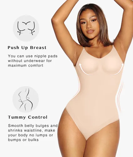 Vista 3 de FeelinGirl Shapewear Bodysuit for Women Tummy Control Thong Body Shaper Backless Seamless Bodysuit