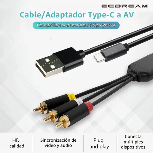 Vista 8 de Adaptador de cable USB-C a RCA, espejo de pantalla con cable de 6 pies