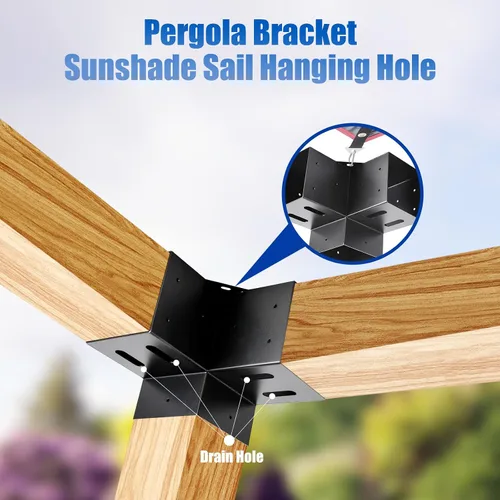 Vista 3 de 4 soportes para pérgola de 4 x 4 pulgadas (real: 3.6 x 3.6 pulgadas) 3 Way 90° Right Angle Corner Bracket DIY Pergola Kit Support Gazebos Patio