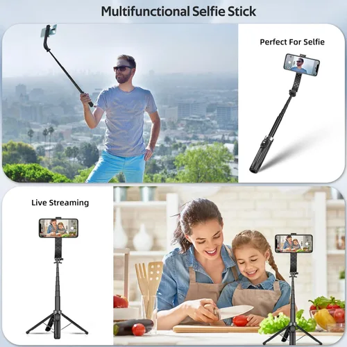 Vista 4 de UTEBIT Trípode para selfie stick con luz, soporte de trípode portátil de 40 pulgadas con control remoto inalámbrico, tornillo de 1/4 pulgadas