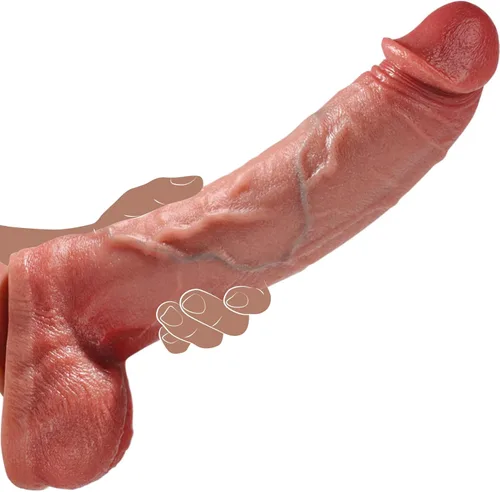 Vista 7 de Sex Toys - Consolador grande realista – Juguete sexual de 10.8 pulgadas de silicona marrón curvado, consoladores gigantes de doble capa para punto G
