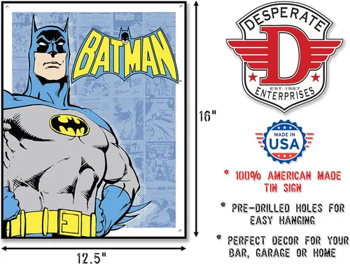 Vista 2 de Desperate Enterprises Batman - Cartel de lata retro con paneles de 12.5 pulgadas de ancho x 16 pulgadas de alto