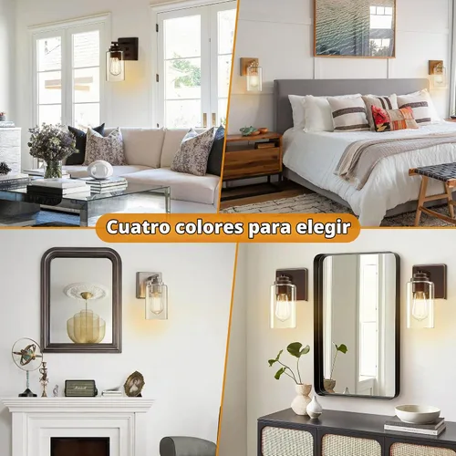 Vista 5 de Pia Ricco Juego de 2 apliques de pared, lámparas de pared para mesita de noche con interruptor giratorio para dormitorio, accesorios de iluminación