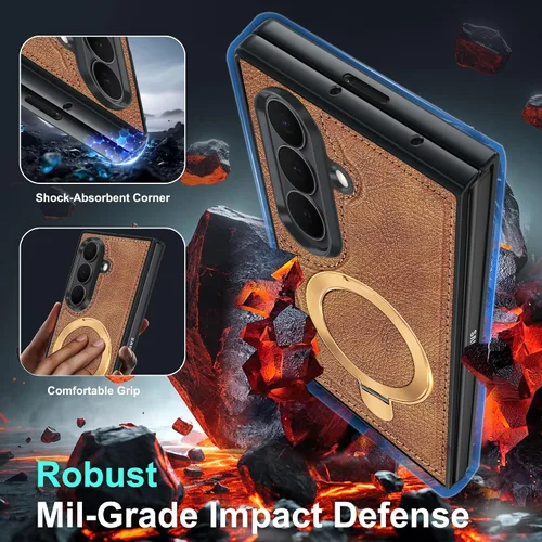 Vista 2 de Fingic - Funda para Samsung Galaxy Z Fold 7 compatible con Magsafe Kickstand Strong Magnetic with Built-in Invisible Stand Shockproof Protective