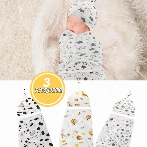 Vista 4 de Chuarry - Juego de 3 mantas para bebés prematuros con sombrero, estilo Estilo brillante.