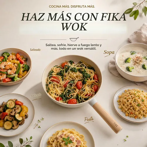 Vista 7 de Neoflam FIKA - Sartén de cerámica antiadherente para wok de fondo plano, 10