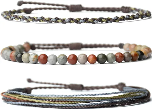 Vista 21 de Pulsera curativa hecha a mano con cuentas de piedra natural, regalo para hombres, pulsera de cuerda ajustable