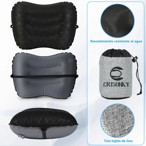 Vista 5 de Crisonky Almohada de camping – Almohada inflable – Almohadas de viaje para mochilero y avión, soporte lumbar 2.0 almohadas inflables, ultraligeras