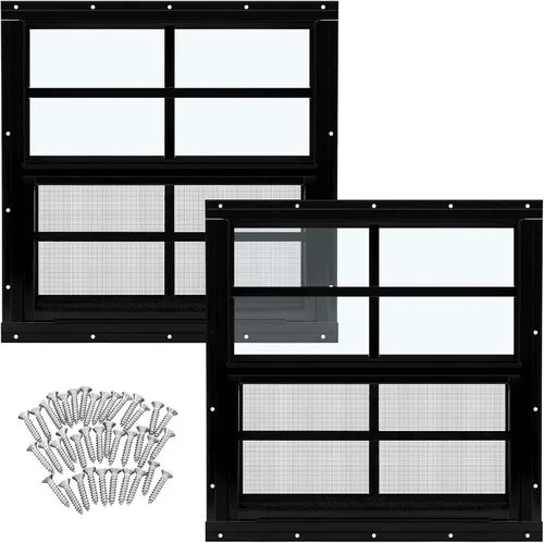 Vista 15 de Tandefio - Ventanas de cobertizo de 12 x 18 pulgadas, ventanas pequeñas de 12 x 18 pulgadas, montaje empotrado negro con vidrio templado y pantalla