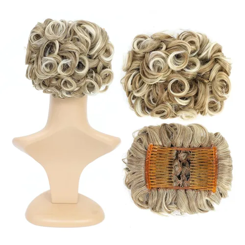 Vista 17 de SWACC Extensión de Moño de Cabello Rizado Corto y Desordenado, Peines de Cabello Fáciles de Estirar, Extensión de Cola de Caballo con Clip, Coletero