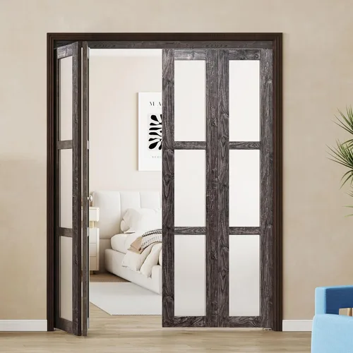 Vista 23 de BARNER HOME Puerta plegable, puerta de armario de cristal transparente de 3 lites, para apertura de 48 x 80 pulgadas, puertas plegables con kits