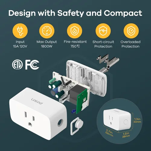 Vista 4 de Linkind Matter Smart Plug, funciona con Apple Home, Siri, Alexa, Google Home, SmartThings, Smart Outlet 15A/1800W Max, automatización del hogar