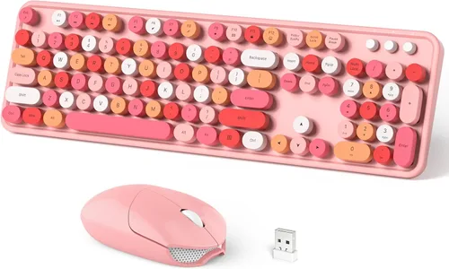 Vista 21 de Dilter Combo de teclado y mouse inalámbricos, teclado retro con teclas redondas, ergonómico de tamaño completo, ideal para PC con Windows, hogar
