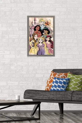Vista 2 de Disney Ultimate Princess Celebration - Póster de pared de grupo castillo, 22.4 pulgadas de largo x 14.7 pulgadas de ancho, versión enmarcada