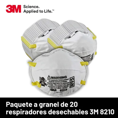 Vista 8 de 3M 8210 Respirador de partículas, N95, paquete de 20 respiradores desechables, APROBADO POR NIOSH, diseño de copa de dos correas, ligero con espuma