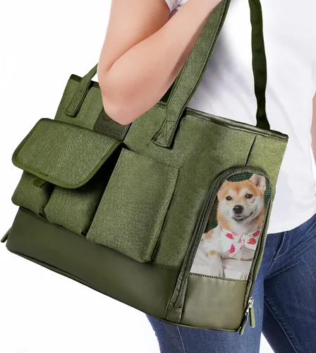 Vista 15 de Transportador para Perros, Transportador para Gatos, Transportador para Mascotas, Bolso de Cuero PU Premium Impermeable Plegable de Oxford