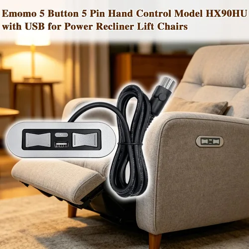 Vista 3 de Silla elevadora reclinable eléctrica Emomo 5 botones 5 pines control manual modelo HX90HU reemplazo con USB