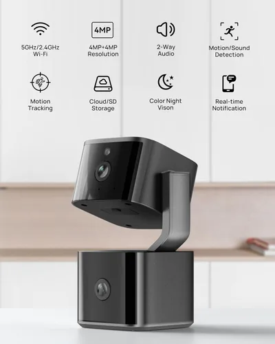 Vista 8 de Cámara de seguridad de doble lente para interiores 5G/2.4G WiFi, cámara para mascotas 2K+2K con inclinación panorámica para el hogar, monitor